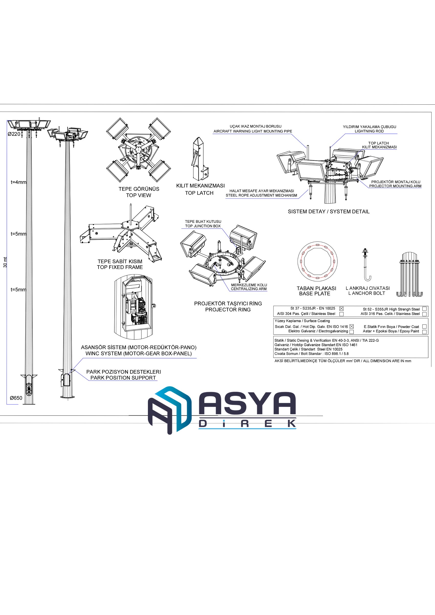Asansörlü Projektör Direği